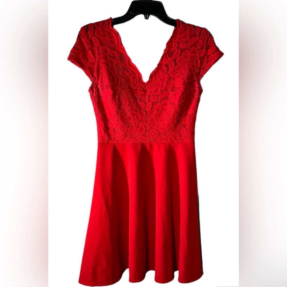 Juniors Red Lace top dress size 7/8  95% Polyester 5% Spandex